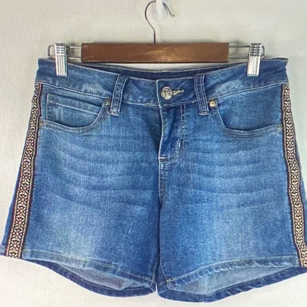 Seven7 Blue Jean Shorts with Patterned Trim